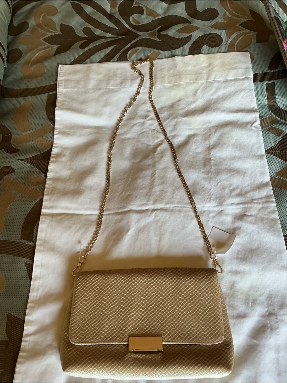 H&M Gold Velvet Textured Gold Chain Crossbody Bag